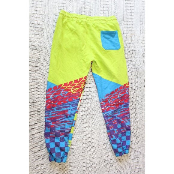 Maison Noir Moto club Men's Pants XL Fleece Joggers all over print Neon Yellow - Picture 2 of 12